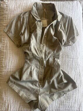 Free People Olive Pintuck Detail Romper